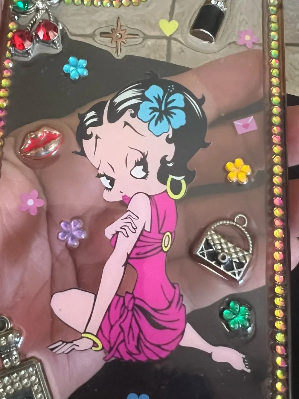 Betty Boop Pink Floral Rhinestone Phone Case